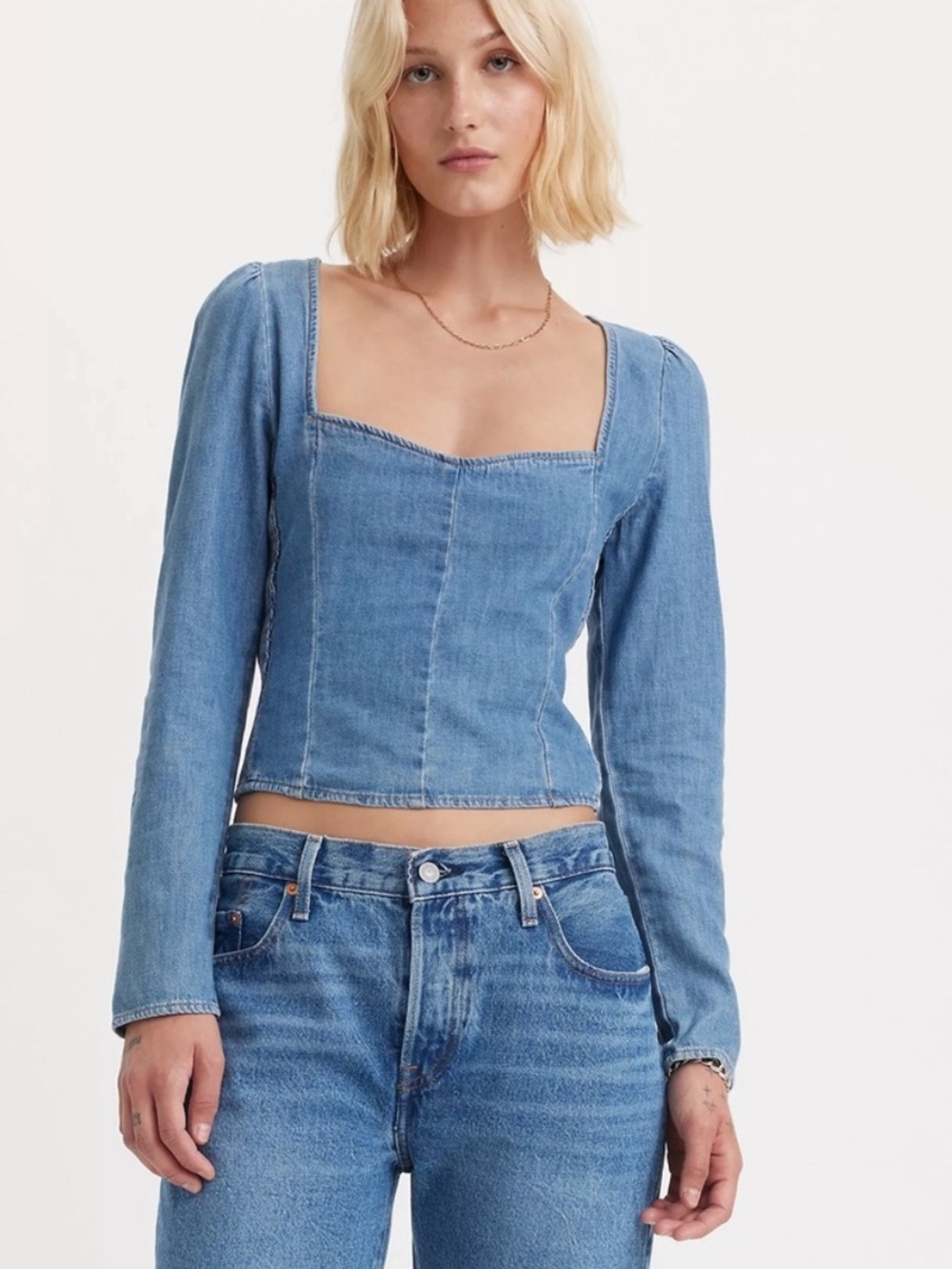 Levi’s Denim Ophelia Corset Blouse Top Size M - Picture 2 of 13